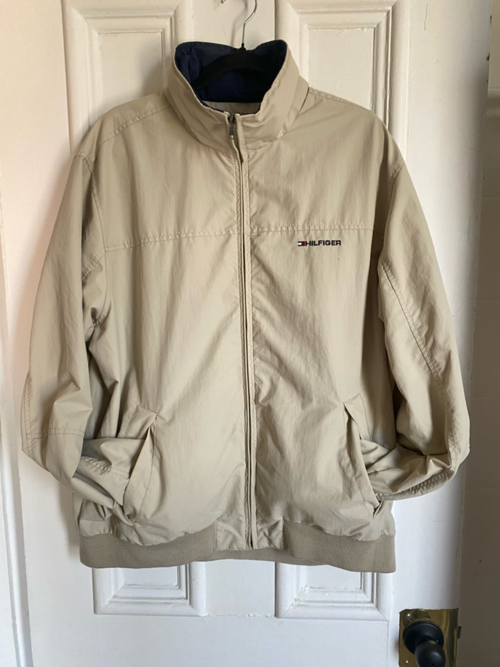 Vintage Tommy Hilfiger Men's Beige Zip-Front Jacket